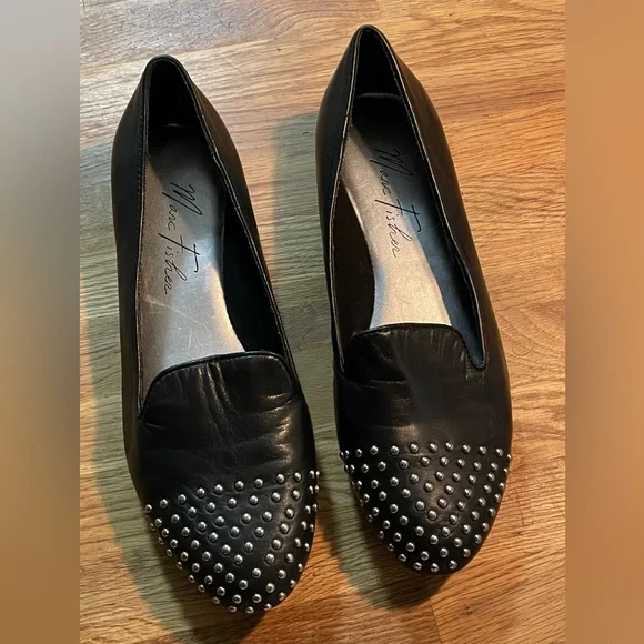 MARC FISCHER Black Leather, Silver Stud Flats (7M) - Picture 5 of 5